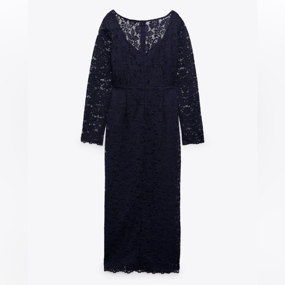 NWT ZARA LACE MIDI DRESS NAVY BLUE SIZE XS NWT - Picture 4 of 5